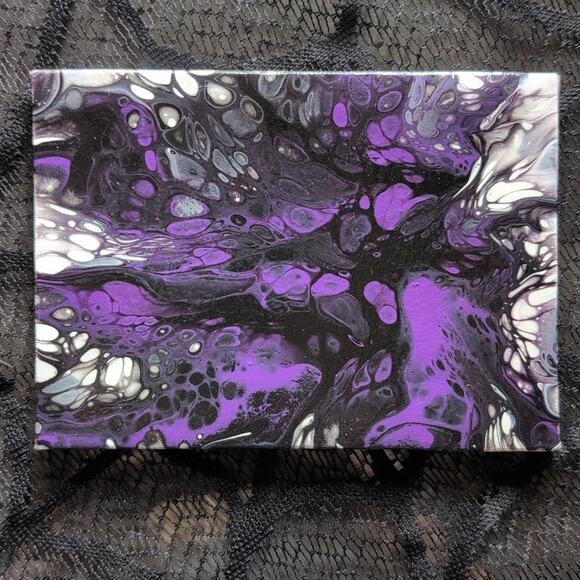 Abstract Purple and Black Canvas Fluid Art Painting 5"×7" Gothic Halloween - Picture 5 of 6